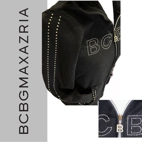 BCBGMaxazria Women’s Black Rhinestone Studded Hoodie - Size M - Picture 2 of 2